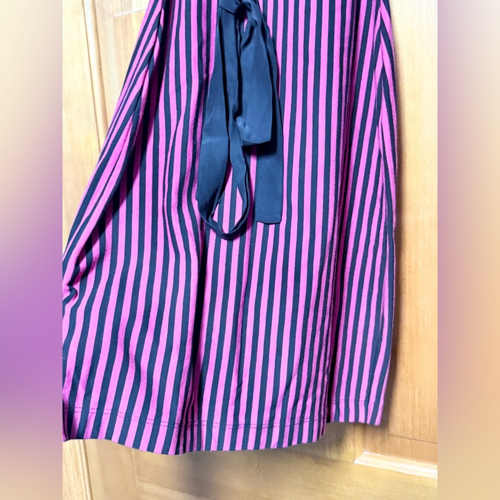 Vintage Y2K Betsey Johnson Hot Pink Black Stripe Midi Dress medium sexy - Picture 4 of 9